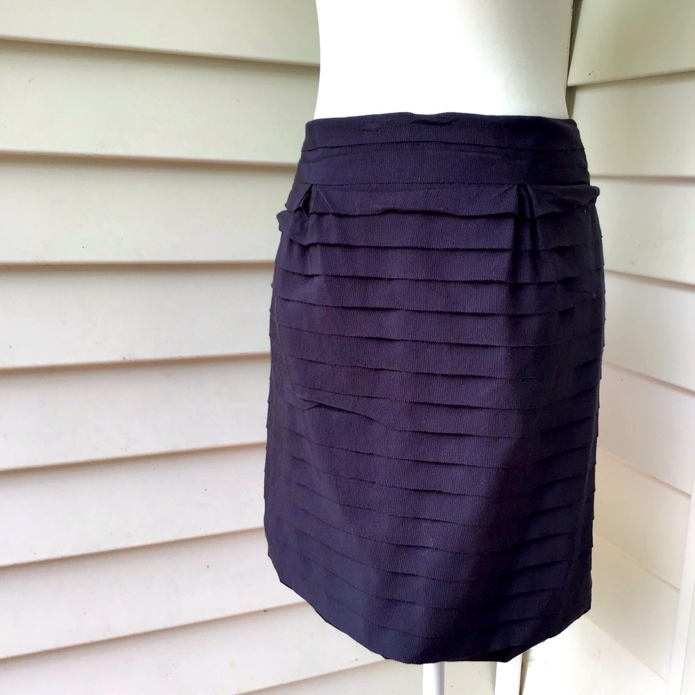 Anthropologie Leifsdottir Skirt Sz 4 Navy Grosgrain Ribbon Mini Gold Zipper